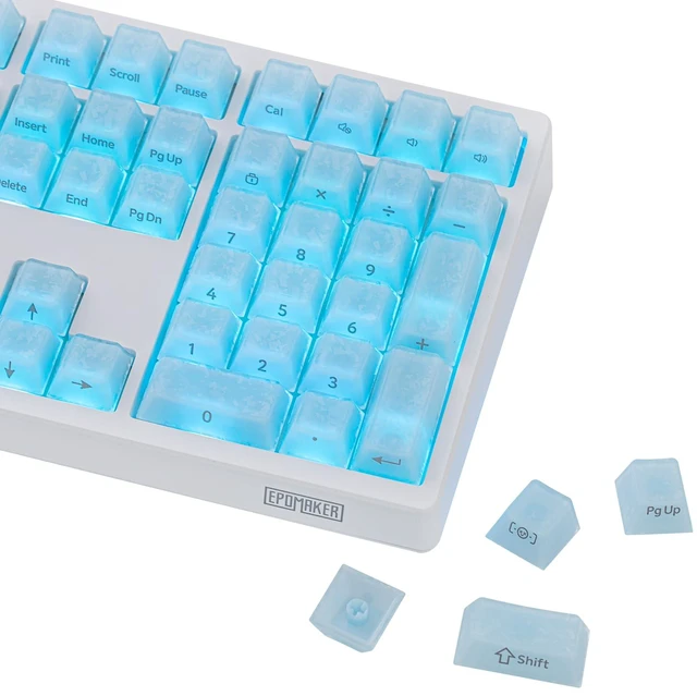 Main image of Frost Jelly Keycaps Set, 126 Keys Forged Carbon Fiber Keycaps | Cherry Profile, ABS+PC, MX-Style Compatible for 61/68/84/87/98/100/104/108 ANSI Layout Mechanical Gaming Keyboards (Blue)