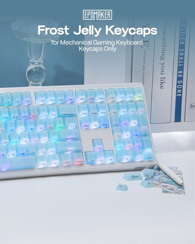 Alt view image 2 of 7 - Frost Jelly Keycaps Set, 126 Keys Forged Carbon Fiber Keycaps | Cherry Profile, ABS+PC, MX-Style Compatible for 61/68/84/87/98/100/104/108 ANSI Layout Mechanical Gaming Keyboards (Blue)