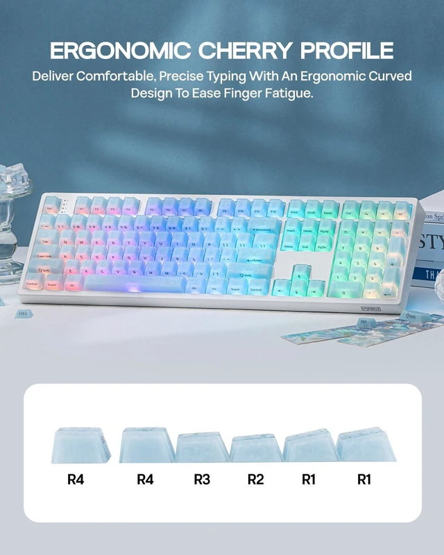 Alt view image 5 of 7 - Frost Jelly Keycaps Set, 126 Keys Forged Carbon Fiber Keycaps | Cherry Profile, ABS+PC, MX-Style Compatible for 61/68/84/87/98/100/104/108 ANSI Layout Mechanical Gaming Keyboards (Blue)