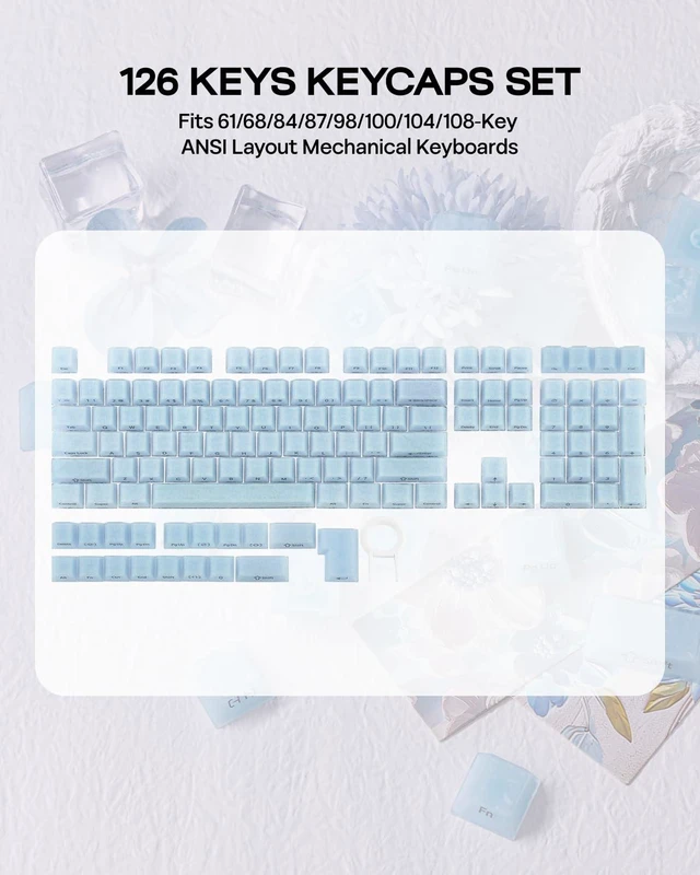 Alt view image 7 of 7 - Frost Jelly Keycaps Set, 126 Keys Forged Carbon Fiber Keycaps | Cherry Profile, ABS+PC, MX-Style Compatible for 61/68/84/87/98/100/104/108 ANSI Layout Mechanical Gaming Keyboards (Blue)
