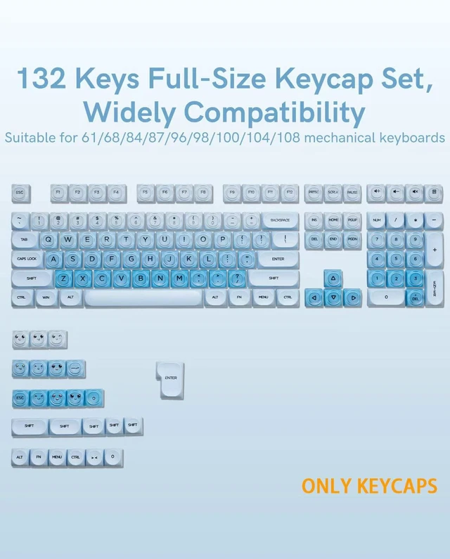 Alt view image 2 of 7 - 132 Keys PBT Keycaps, Jelly Keycaps Cute Creamy Key caps MOA Profile, MX-Compatible for 61/68/84/87/98/100/104-Key Mechanical Keyboard(Not Included), Blue