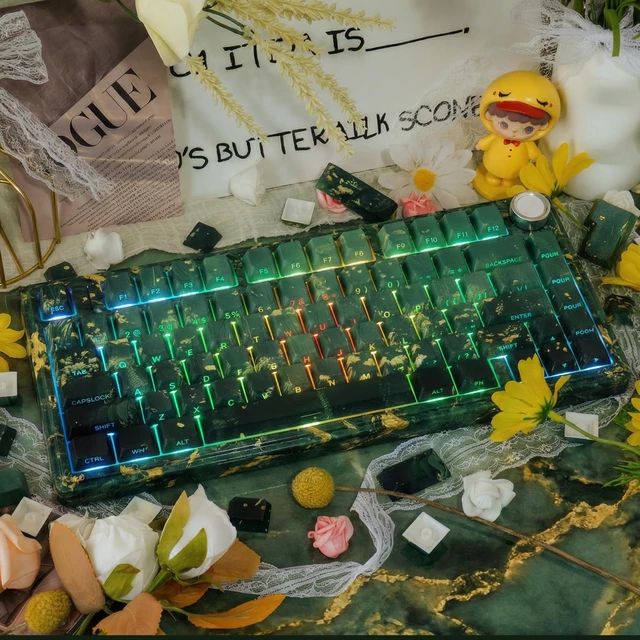 Alt view image 6 of 7 - Summer Breeze PBT Keycaps, 133 Keys Cherry Profile, Side Legend Shine Through, Dye-Sublimation Keycap Set for Mechanical Keyboards, Vibrant Green Theme