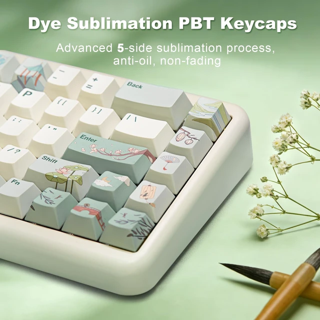 Alt view image 4 of 7 - Spring Tea 140 Keys PBT Dye-Sub Keycaps (Cherry Profile, Spring Tea) | Cherry Profile Keycaps with Dye-sub PBT for Fade-resistant Legends, includes Key Puller, Fits Cherry/Gateron MX Switches