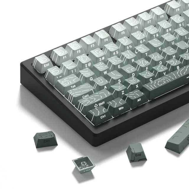 Main image of Shine Through keycaps,Double Shot PBT keycap,Topographic | Side Printed key caps, Seaweed Green keycaps for most MX switch Mechanical Keyboards(Cherry Profile)