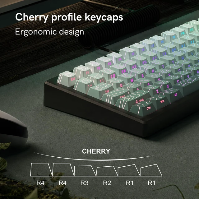Alt view image 3 of 7 - Shine Through keycaps,Double Shot PBT keycap,Topographic | Side Printed key caps, Seaweed Green keycaps for most MX switch Mechanical Keyboards(Cherry Profile)