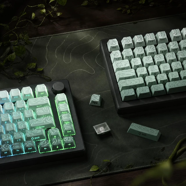 Alt view image 4 of 7 - Shine Through keycaps,Double Shot PBT keycap,Topographic | Side Printed key caps, Seaweed Green keycaps for most MX switch Mechanical Keyboards(Cherry Profile)
