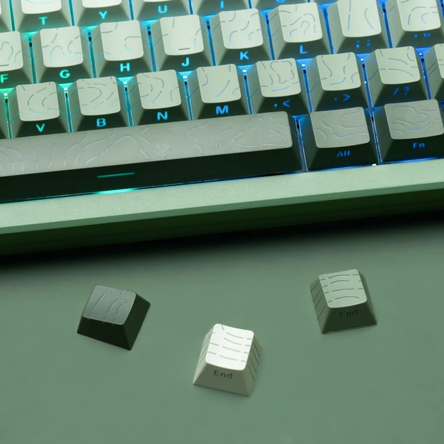 Alt view image 5 of 7 - Shine Through keycaps,Double Shot PBT keycap,Topographic | Side Printed key caps, Seaweed Green keycaps for most MX switch Mechanical Keyboards(Cherry Profile)
