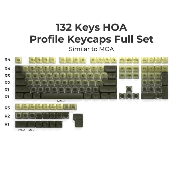 Alt view image 2 of 7 - Jelly Keycaps, Green HOA Profile 132-Key PBT+PC Shine Through KeycapSet | Cute Custom Gradient Keycaps for Mechanical Keyboards with MX Switches - Green Moss