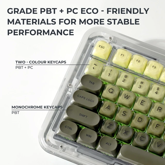 Alt view image 4 of 7 - Jelly Keycaps, Green HOA Profile 132-Key PBT+PC Shine Through KeycapSet | Cute Custom Gradient Keycaps for Mechanical Keyboards with MX Switches - Green Moss