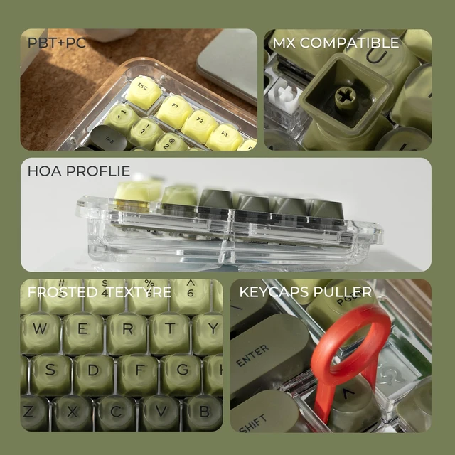 Alt view image 5 of 7 - Jelly Keycaps, Green HOA Profile 132-Key PBT+PC Shine Through KeycapSet | Cute Custom Gradient Keycaps for Mechanical Keyboards with MX Switches - Green Moss