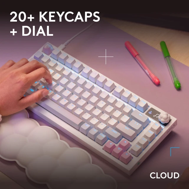 Alt view image 3 of 7 - KEYCAPS Premium PBT Keycaps and Dial - Cloud | Cross-Stem Mod Kit with Puller, for Hot-Swappable Mechanical Gaming Keyboards