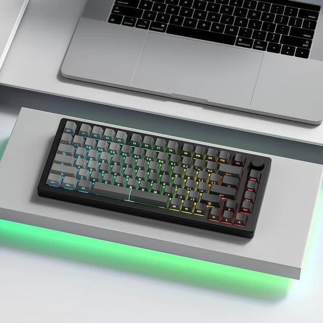Alt view image 5 of 6 - Shine Through keycaps Set,Double Shot PBT keycaps Gradient | Side Print keyboard keycaps,Cherry Profile custom Key caps for Mechanical Keyboards 60% 65% 75% 100% TKL Layout,Grey/Black