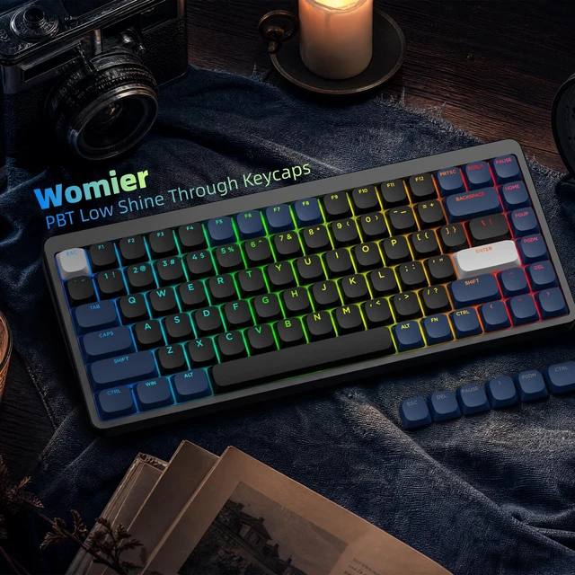 Alt view image 2 of 5 - Low Profile Keycaps - PBT Shine Through Keycaps | Keycaps for Mechanical Keyboard 60 65 75 100 Percent,Custom Keycap Full Size for Cherry MX Mechanical Keyboard,Dark Blue