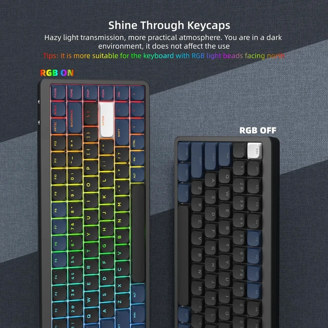 Alt view image 3 of 5 - Low Profile Keycaps - PBT Shine Through Keycaps | Keycaps for Mechanical Keyboard 60 65 75 100 Percent,Custom Keycap Full Size for Cherry MX Mechanical Keyboard,Dark Blue