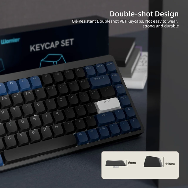 Alt view image 4 of 5 - Low Profile Keycaps - PBT Shine Through Keycaps | Keycaps for Mechanical Keyboard 60 65 75 100 Percent,Custom Keycap Full Size for Cherry MX Mechanical Keyboard,Dark Blue