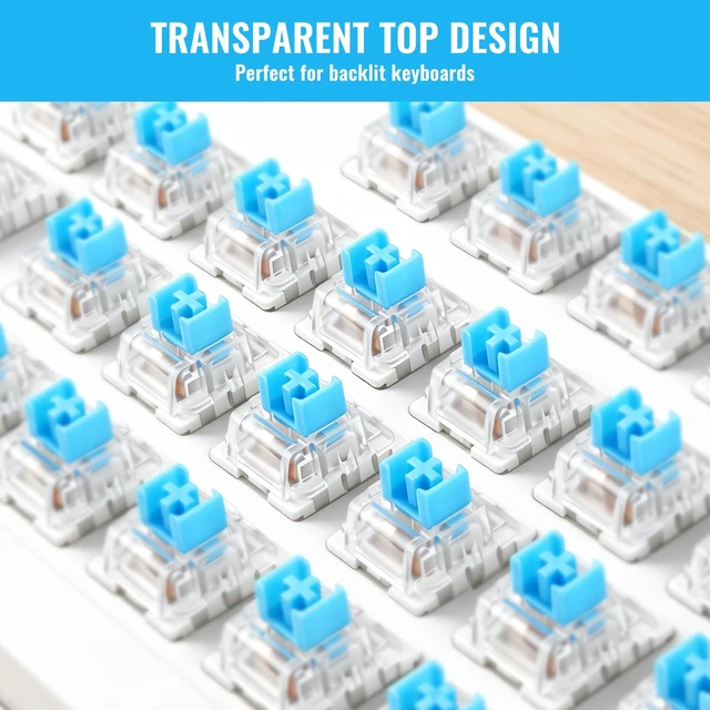 Alt view image 5 of 7 - 200 Pcs 3-PIN Blue Mechanical Keyboard Switches, Clicky Tactile Key Switches for Most Gaming Keyboards, 3D Prints Fidget, Dustproof Replacement Keys