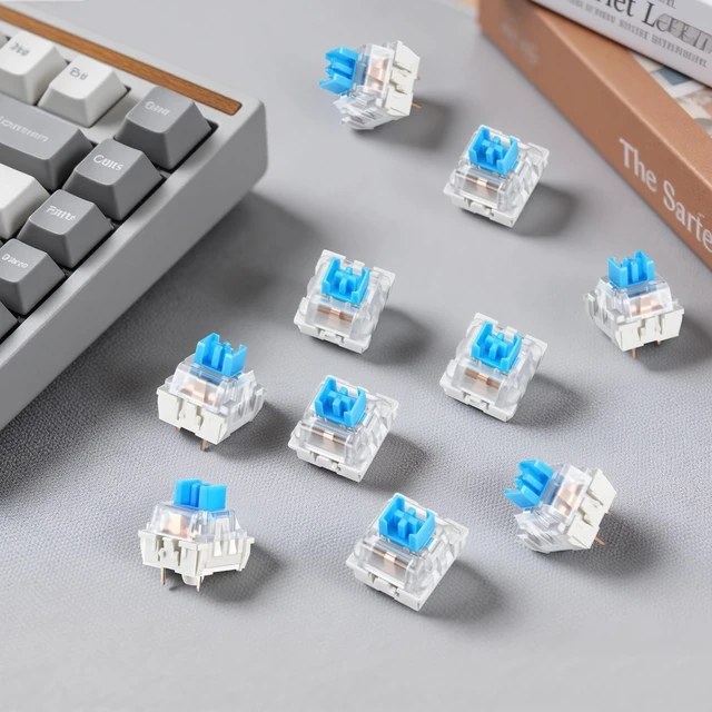 Alt view image 7 of 7 - 200 Pcs 3-PIN Blue Mechanical Keyboard Switches, Clicky Tactile Key Switches for Most Gaming Keyboards, 3D Prints Fidget, Dustproof Replacement Keys