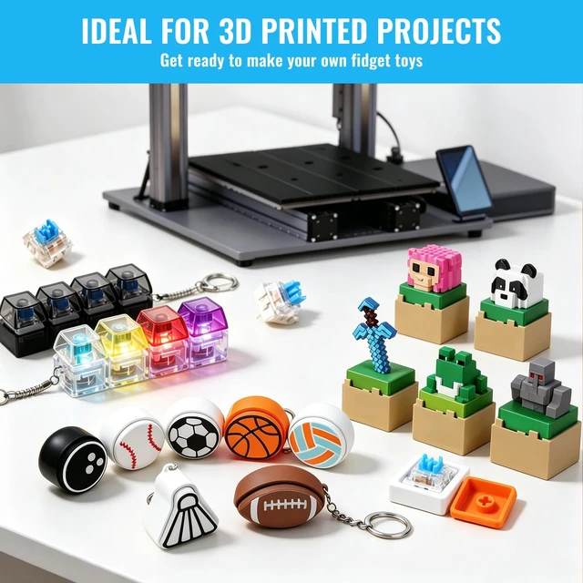 Alt view image 6 of 7 - 200 Pcs 3-PIN Blue Mechanical Keyboard Switches, Clicky Tactile Key Switches for Most Gaming Keyboards, 3D Prints Fidget, Dustproof Replacement Keys