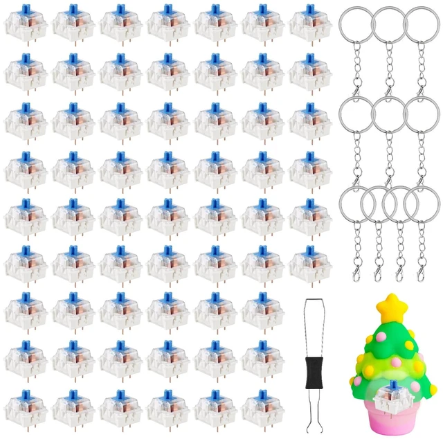Main image of 120 Pcs Keyboard Clicker for 3D Prints, 3-Pin Clicky Tactile Mechanical Keyboard Switches, Blue Switches for 3D Printed Clicker Fidget & Gaming Keyboards with Switch Puller & 10Pcs Metal Keychain