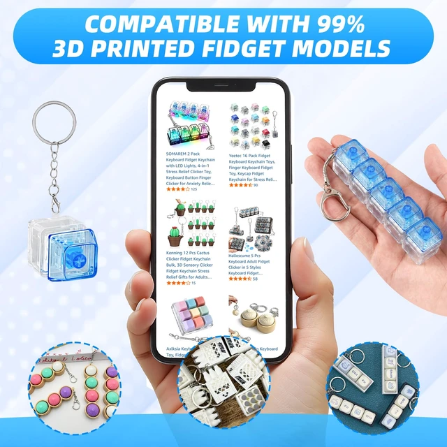 Alt view image 4 of 7 - 120 Pcs Keyboard Clicker for 3D Prints, 3-Pin Clicky Tactile Mechanical Keyboard Switches, Blue Switches for 3D Printed Clicker Fidget & Gaming Keyboards with Switch Puller & 10Pcs Metal Keychain