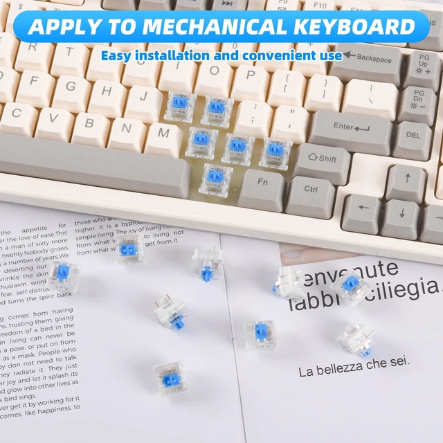 Alt view image 6 of 7 - 120 Pcs Keyboard Clicker for 3D Prints, 3-Pin Clicky Tactile Mechanical Keyboard Switches, Blue Switches for 3D Printed Clicker Fidget & Gaming Keyboards with Switch Puller & 10Pcs Metal Keychain
