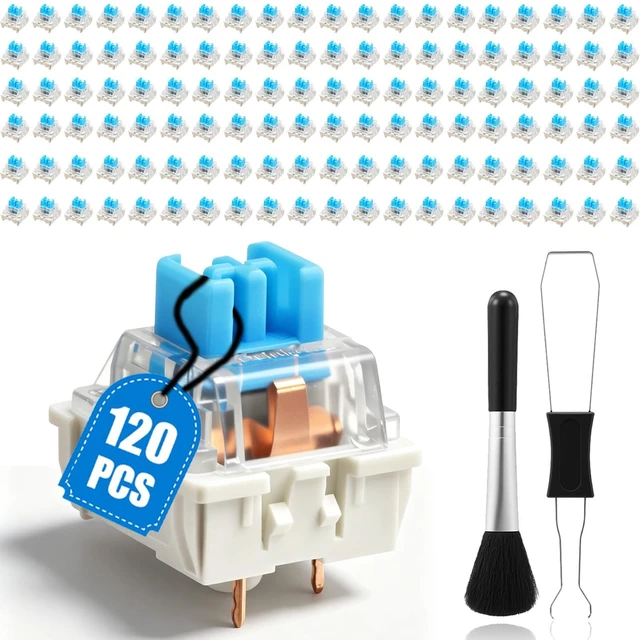 Main image of 120 Pcs Keyboard Clickers, 3-Pin Mechanical Keyboard Switches Replacement | Crisp Clicks & Strong Tactile Sensation, Prefect for 3D Prints, Gaming and Typing, Includes Switch Puller & Cleaning Brush