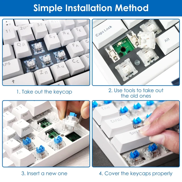 Alt view image 3 of 7 - 120 Pcs Keyboard Clickers, 3-Pin Mechanical Keyboard Switches Replacement | Crisp Clicks & Strong Tactile Sensation, Prefect for 3D Prints, Gaming and Typing, Includes Switch Puller & Cleaning Brush