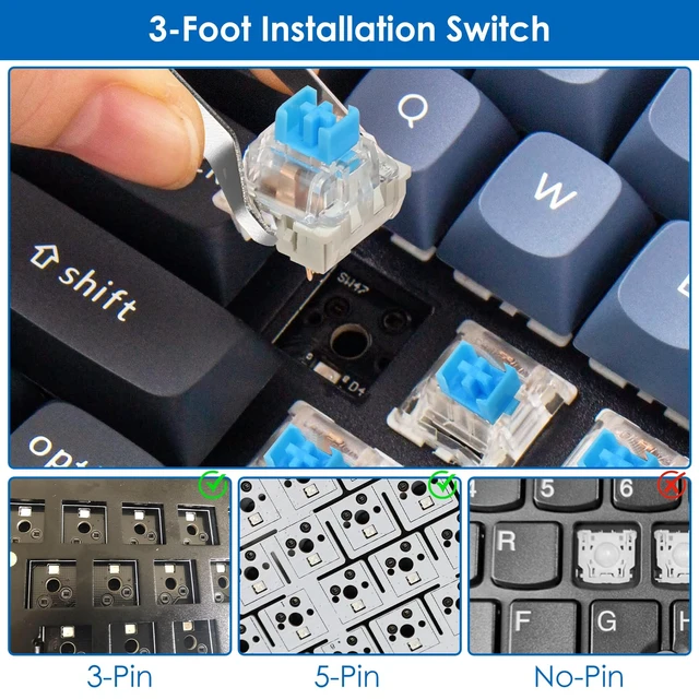 Alt view image 6 of 7 - 120 Pcs Keyboard Clickers, 3-Pin Mechanical Keyboard Switches Replacement | Crisp Clicks & Strong Tactile Sensation, Prefect for 3D Prints, Gaming and Typing, Includes Switch Puller & Cleaning Brush