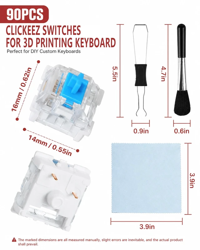 Alt view image 3 of 6 - 90PCS Keyboard Clickers for 3D Prints, 3-Pin Blue MX Switches | Crisp clicks,strong tactile bump,dustproof 3D clicker parts for DIY 3D printed clickers,includes switch puller,brush & cloth