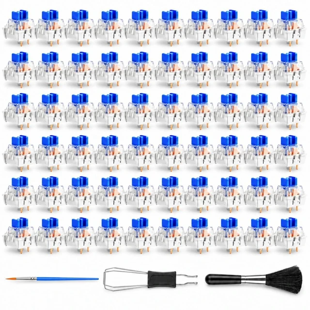 Main image of 60PCS Blue Mechanical Keyboard Switches - Clickers for 3D Prints | Fidget Clicker Insert - 3/5 Pin Compatible Clicky Replacement Tactile Switches Set with Switch Puller, Cleaning & Lube Brush