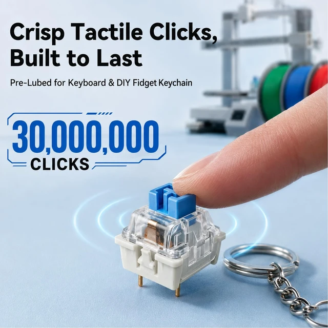 Alt view image 4 of 7 - 72PCS Clickers for 3D Prints Blue Mechanical Switches 3-Pin Clicky Keyboard | Fidget Insert Replacement Dustproof Tactile Key Switch MX Compatible Gaming DIY Keychain Accessories Set