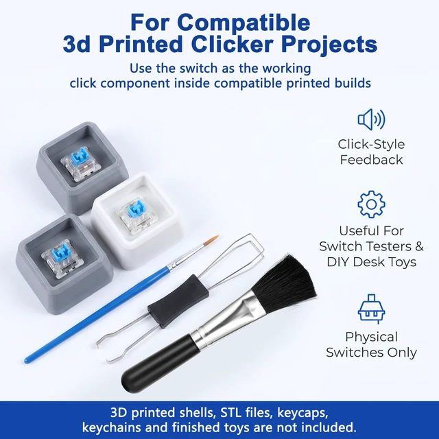 Alt view image 7 of 7 - 60pcs 3-Pin Clicky Tactile Mechanical Keyboard Switches for 3D Prints | Clicky Keyboard Switches with Switch Puller & Cleaning Brush for 3D Prints Dustproof and Waterproof for Most Gaming Keyboards