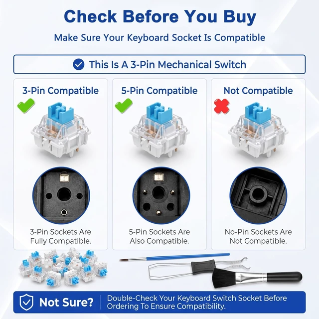 Alt view image 5 of 7 - 60pcs 3-Pin Clicky Tactile Mechanical Keyboard Switches for 3D Prints | Clicky Keyboard Switches with Switch Puller & Cleaning Brush for 3D Prints Dustproof and Waterproof for Most Gaming Keyboards