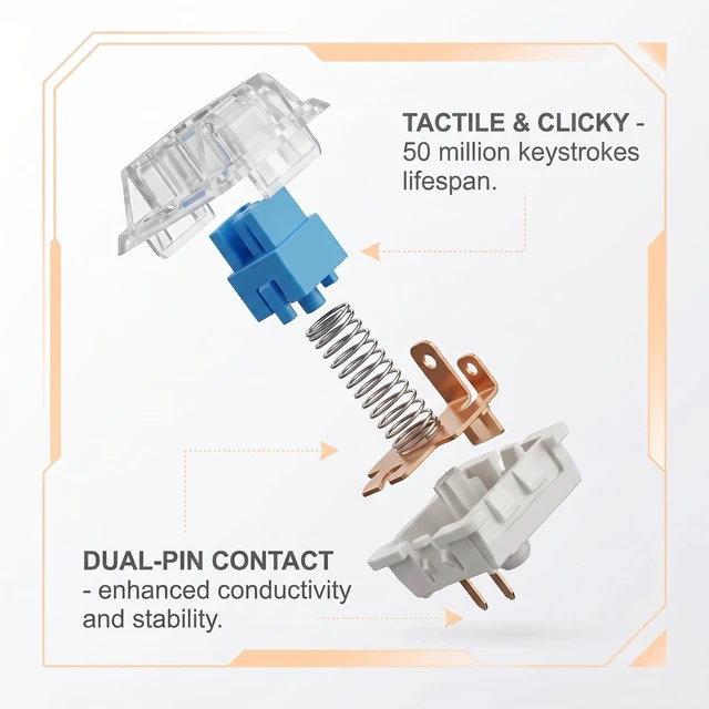 Alt view image 2 of 6 - Keyboard Switches 72PCS 3-Pin Clicky Clickers for 3D Prints | For Mechanical Gaming & Typing, Pre-Lubricated 3-Pin Clicky Switches, Dustproof, Transparent Housing, Includes Keycap Puller