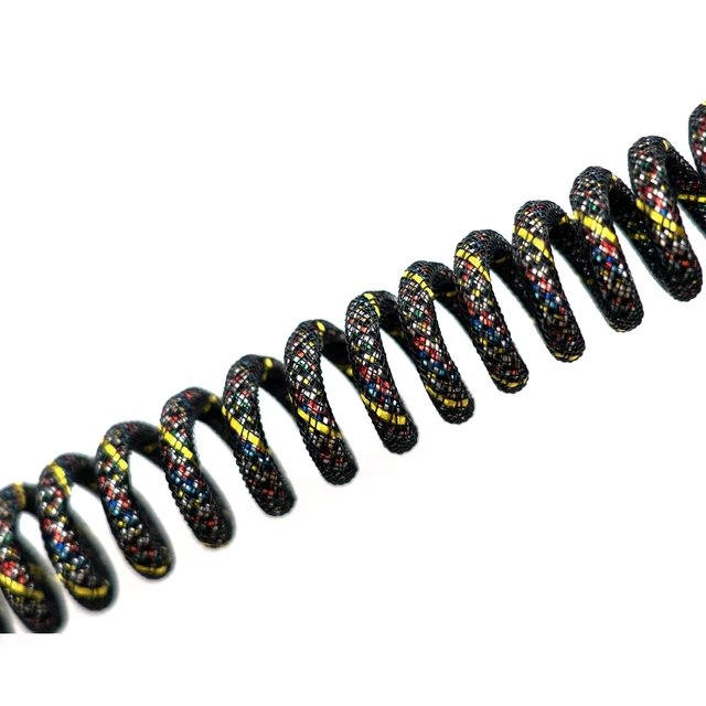 Alt view image 5 of 6 - Coiled Keyboard Cable USB C to A, Gold&Black | Double-Sleeved Techflex with Metal GX16 Aviator, Pro Detachable Spiral Cord for Gaming Setup, Includes Zipper Organizer Bag