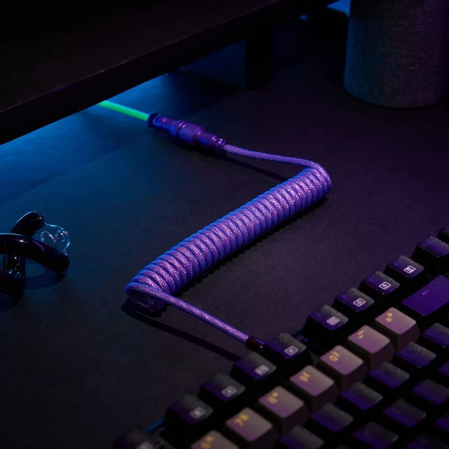 Alt view image 4 of 7 - USB C Coiled Keyboard Cable for Mechanical Keyboards,Green&Purple | Double Sleeved Aviator Cable,Coiled USB C Cable,With Organizer Zipper Bag