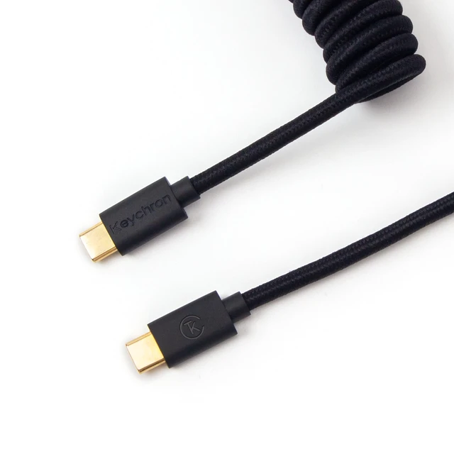 Alt view image 2 of 3 - Custom Coiled Aviator USB-C Cable, Black, 5-Pin (GX12) Detachable Metal Connector, USB-A Adapter, Durable Braided Cable for Mechanical Keyboards, Charging & Data Transfer