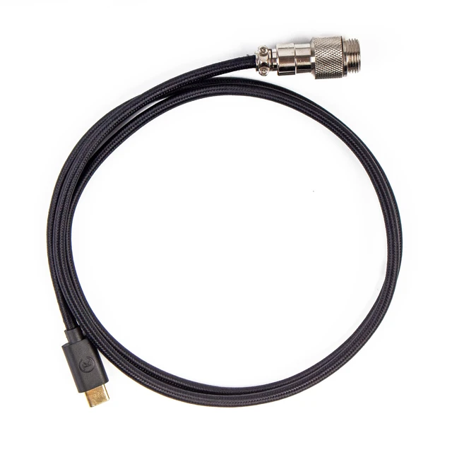 Alt view image 3 of 3 - Custom Coiled Aviator USB-C Cable, Black, 5-Pin (GX12) Detachable Metal Connector, USB-A Adapter, Durable Braided Cable for Mechanical Keyboards, Charging & Data Transfer