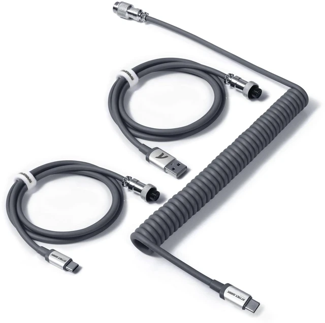 Main image of Coiled Keyboard Cable for Gaming Custom Keyboard,Double-Sleeved Coiled USB C Cable with Detachable Metal Aviator,USB A To Type C&Type C To Type C for Mechanical Keybaord,Printer,Phone,Ipad,Xbox-Grey