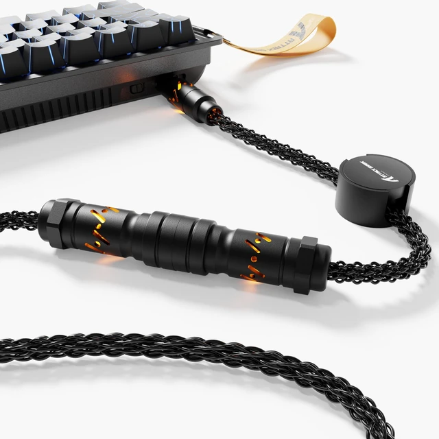Main image of C07 Custom Braided Aviator Cable with Light Up RGB-Black | 5 Pin Aviation Connector,USB-A to Type-C,Detachable CNC Magnetic Nameplate for Charging Phone 8KHZ Magnetic Keyboard X65 X68