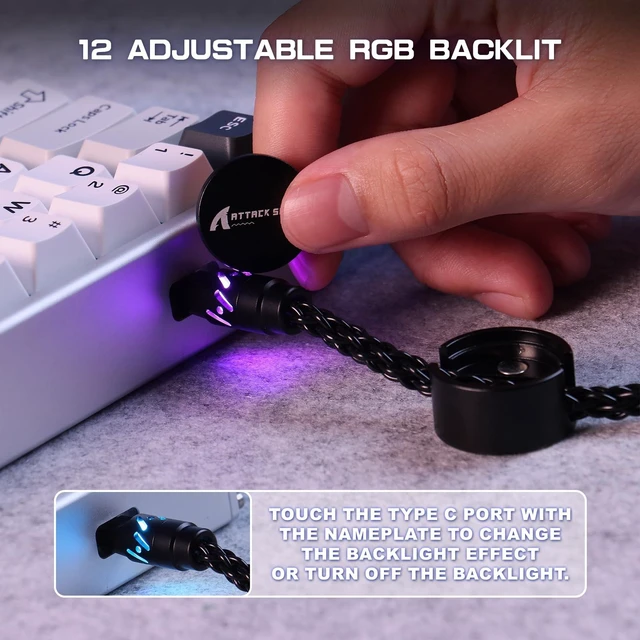 Alt view image 5 of 7 - C07 Custom Braided Aviator Cable with Light Up RGB-Black | 5 Pin Aviation Connector,USB-A to Type-C,Detachable CNC Magnetic Nameplate for Charging Phone 8KHZ Magnetic Keyboard X65 X68