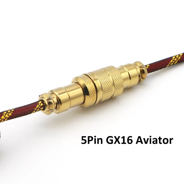 Alt view image 5 of 7 - Reverse Coiled Type-C Cable for Gaming Keyboard, Double-Sleeved Mechanical Keyboard Cable with Gold Metal GX16 Aviator, 1.5M USB-C to USB-A (Gold Red)