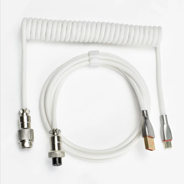 Main image of Type-C Mechanical Keyboard Cables,1.5M Coiled USB C to USB A with Detachable Metal Aviator Connector.for Gaming Keyboard/Tablet (White)