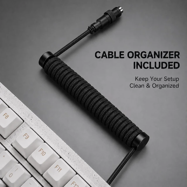 Alt view image 2 of 7 - Pro Coiled USB-C Keyboard Cable, Metal Guide Bar & Aviator, Black | Double-Sleeved Mechanical Keyboard Cord, Detachable Metal Aviator, 1.5M USB-C to USB-A, Metal Cable Guide Bar