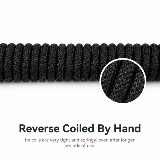 Alt view image 3 of 7 - Pro Coiled USB-C Keyboard Cable, Metal Guide Bar & Aviator, Black | Double-Sleeved Mechanical Keyboard Cord, Detachable Metal Aviator, 1.5M USB-C to USB-A, Metal Cable Guide Bar