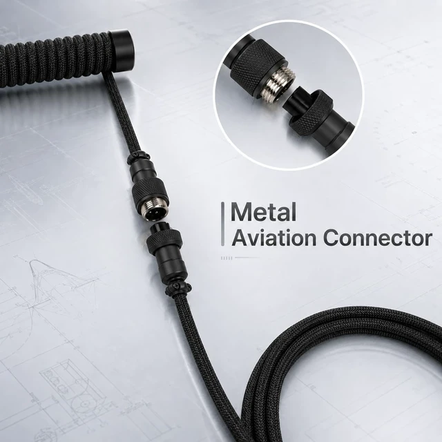 Alt view image 5 of 7 - Pro Coiled USB-C Keyboard Cable, Metal Guide Bar & Aviator, Black | Double-Sleeved Mechanical Keyboard Cord, Detachable Metal Aviator, 1.5M USB-C to USB-A, Metal Cable Guide Bar