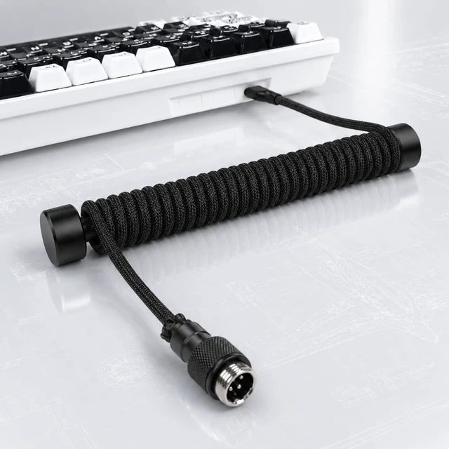 Alt view image 7 of 7 - Pro Coiled USB-C Keyboard Cable, Metal Guide Bar & Aviator, Black | Double-Sleeved Mechanical Keyboard Cord, Detachable Metal Aviator, 1.5M USB-C to USB-A, Metal Cable Guide Bar