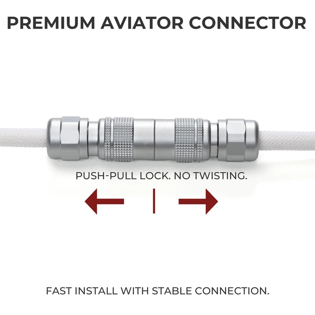 Alt view image 3 of 6 - Push-Pull Fast-Locking Aviator Coiled Keyboard Cable, 5-Pin, White | Push-pull fast-locking 5-pin aviator, coiled USB-C keyboard cable, 1.8m, metal organizer, braided, XVX Pro V2