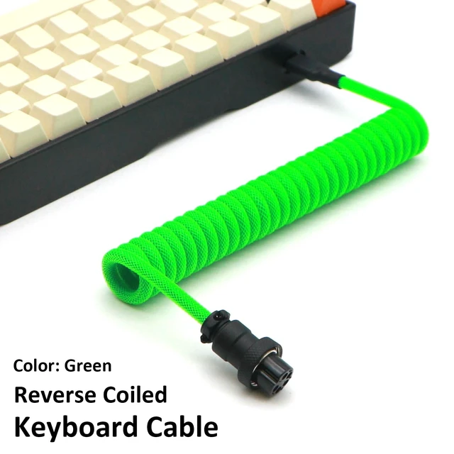 Alt view image 2 of 7 - Reverse Coiled USB-C Keyboard Cable, Double-Sleeved Mechanical Keyboard Cable with Detachable Metal Aviator, 1.5M USB-C to USB-A (Green)