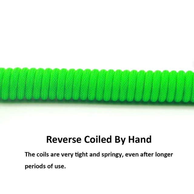 Alt view image 4 of 7 - Reverse Coiled USB-C Keyboard Cable, Double-Sleeved Mechanical Keyboard Cable with Detachable Metal Aviator, 1.5M USB-C to USB-A (Green)